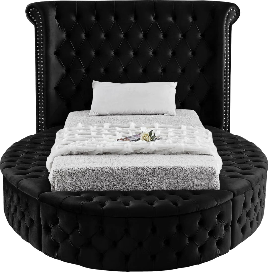 Round bed frame with buttons