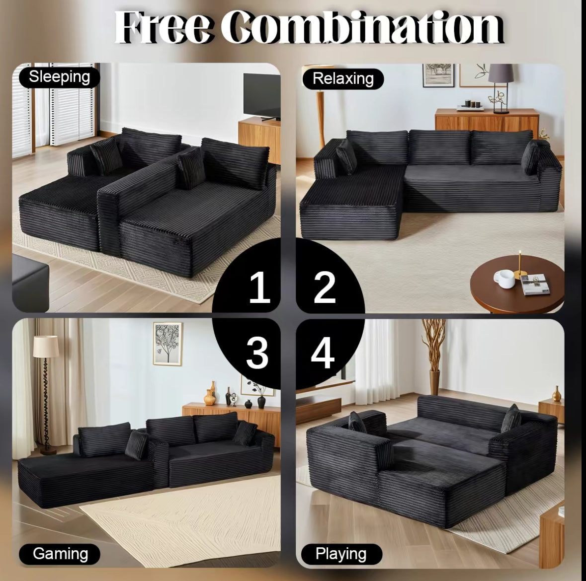 Boneless cloud velvet Lshaped sofa