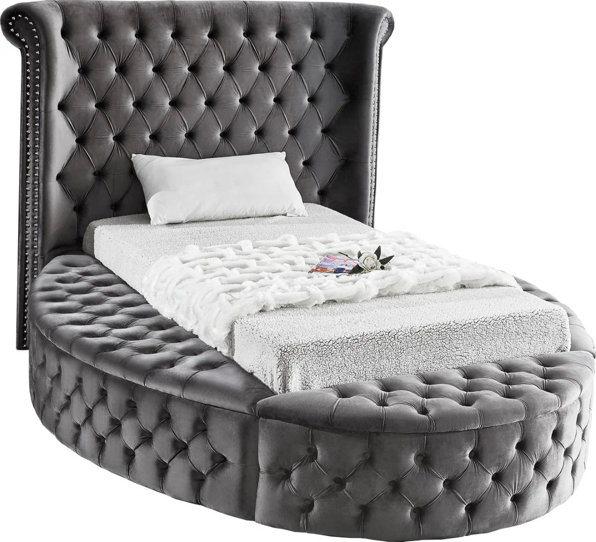 Round bed frame with buttons