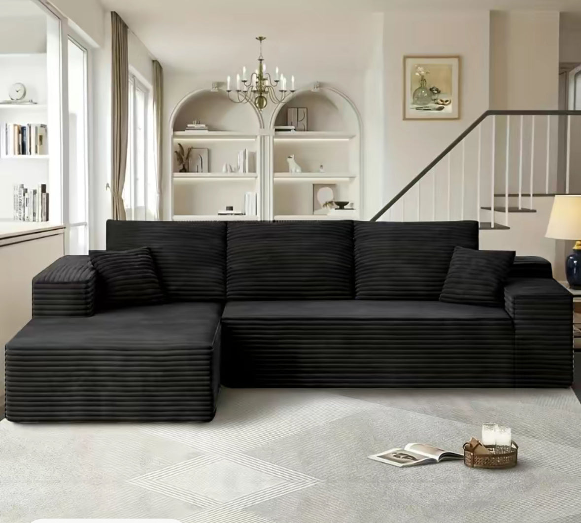 Boneless cloud velvet Lshaped sofa