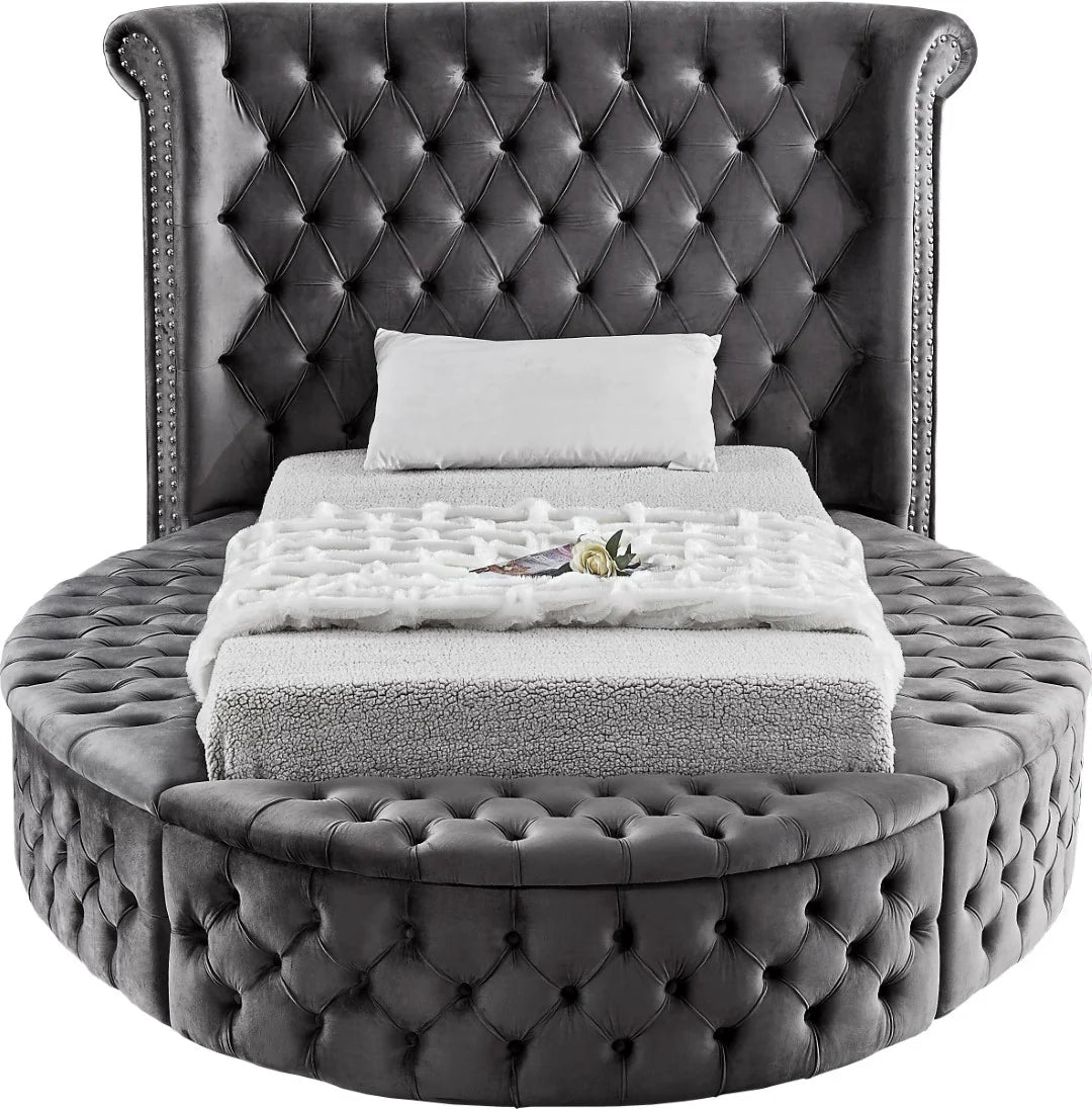 Round bed frame with buttons