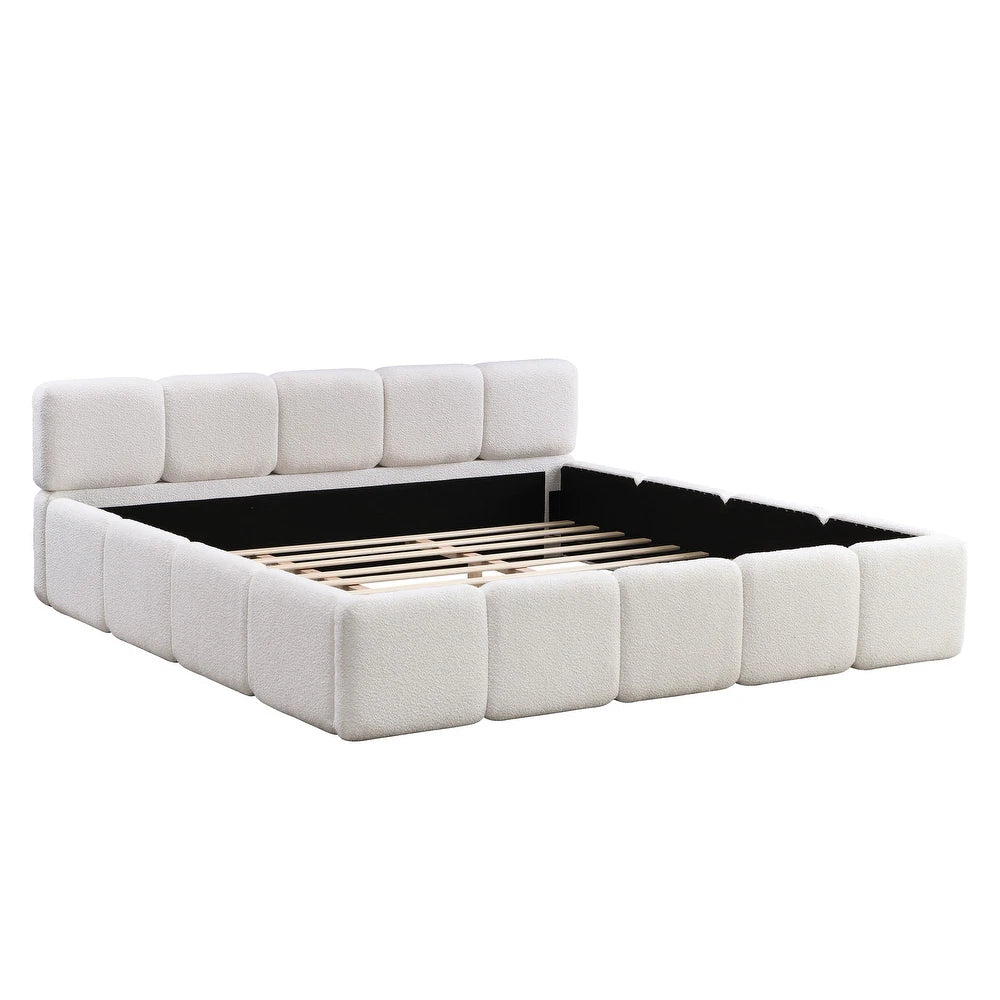 Block upholstered Bouclé Platform Bed