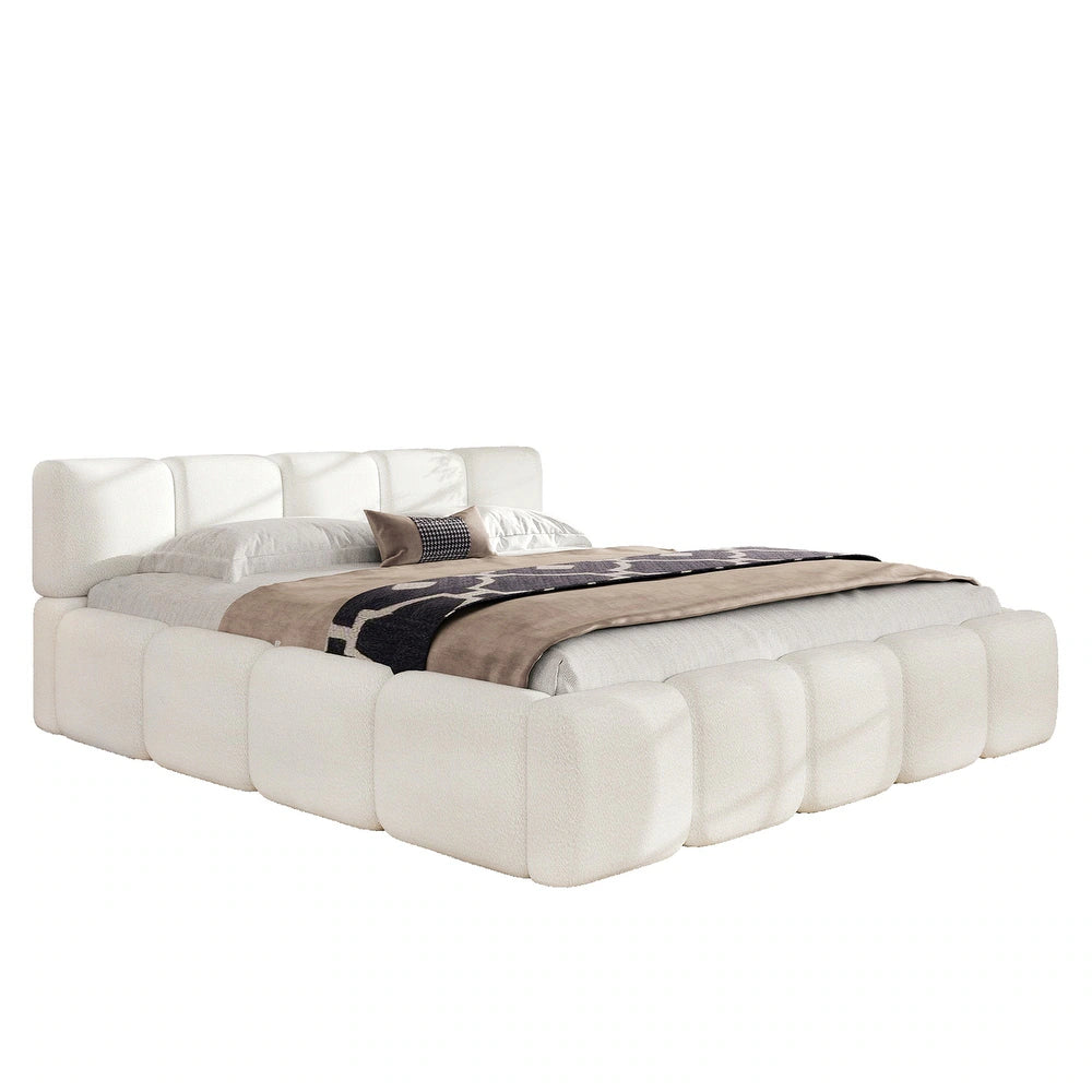 Block upholstered Bouclé Platform Bed