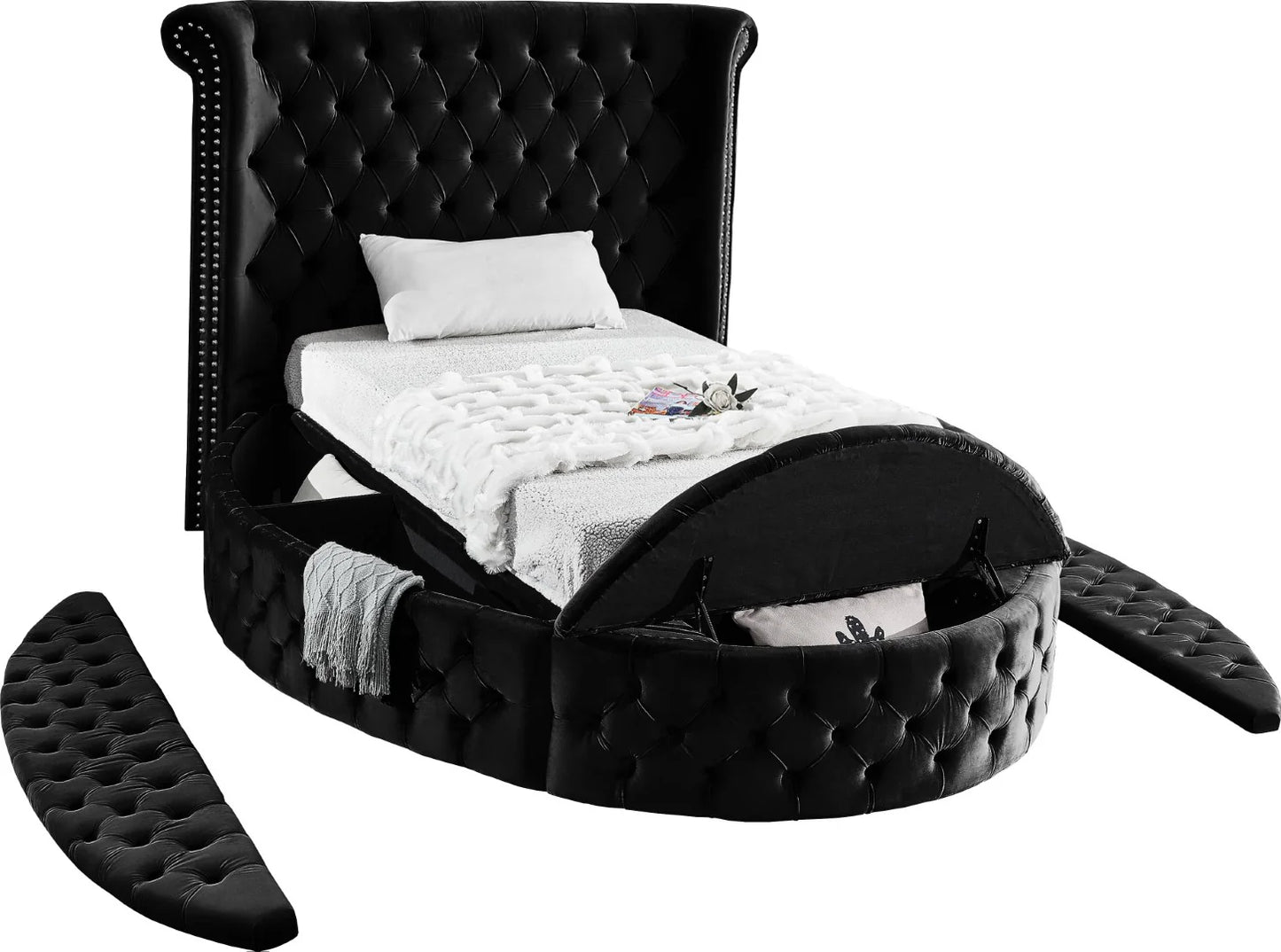 Round bed frame with buttons