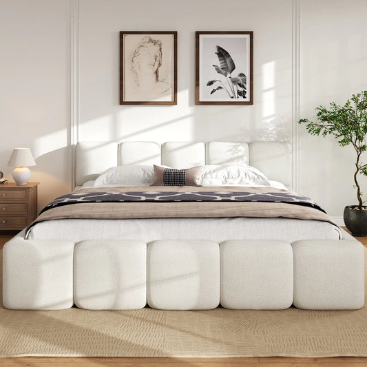 Block upholstered Bouclé Platform Bed